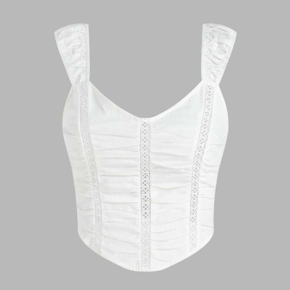 Solid Hollow Out Ruched Corset Crop Top - NWT M/6